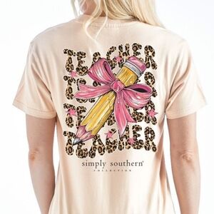 NWT Simply Southern Teacher Natural Cream Animal Print Graphic Tee